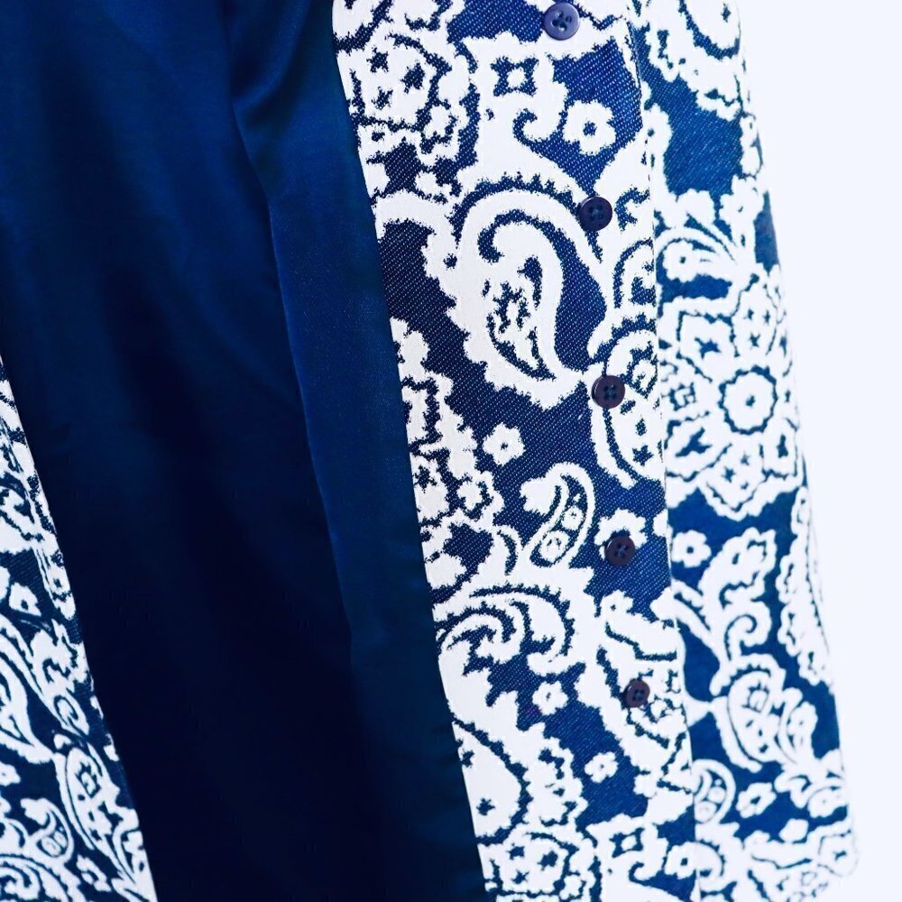 Ellen Tracy x Linda Allard Blazer Size 12 Tapastry Blue White Paisley Jacket - Picture 4 of 10
